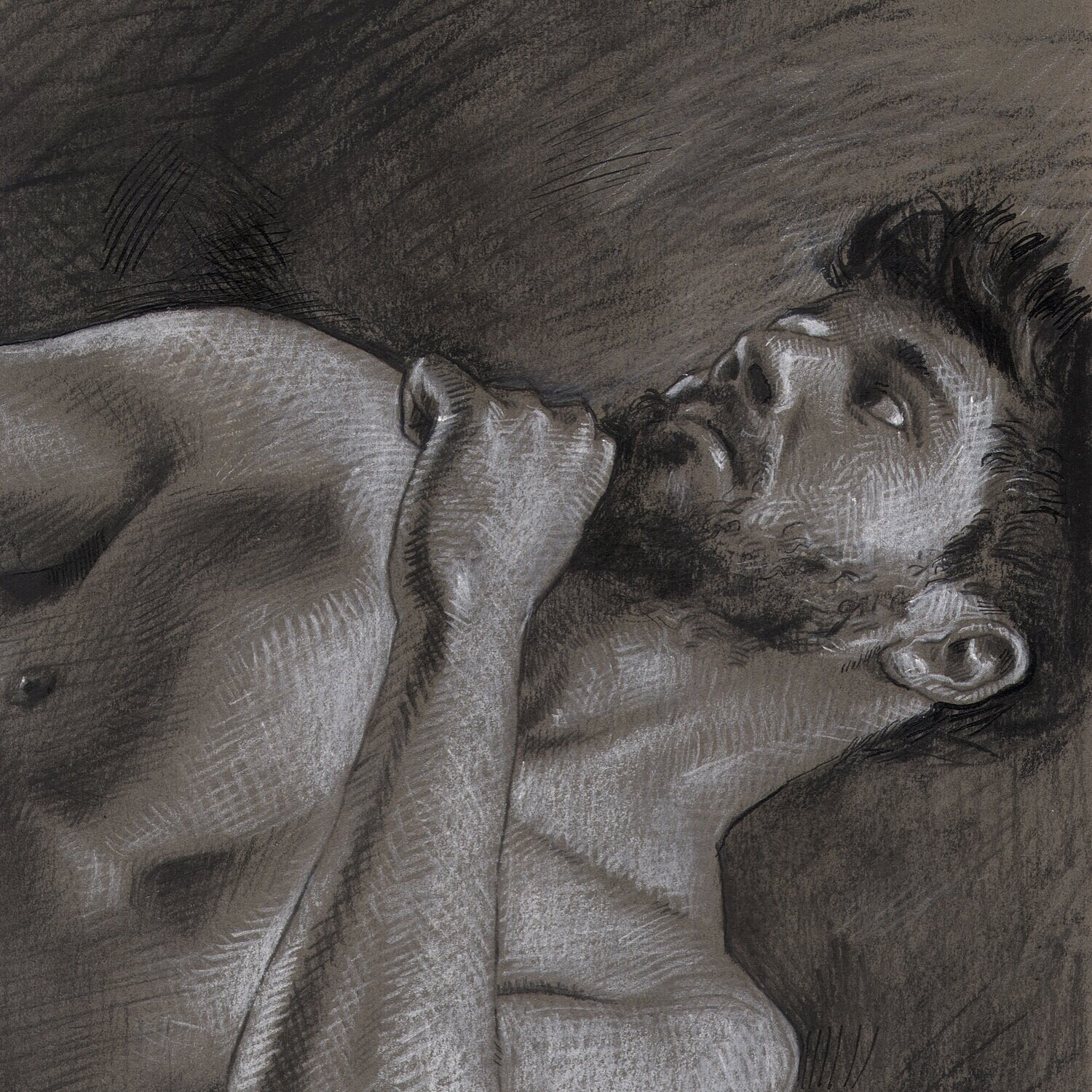 "The Grappling" Original Grisaille Work on Paper | Free Shipping Worldwide
