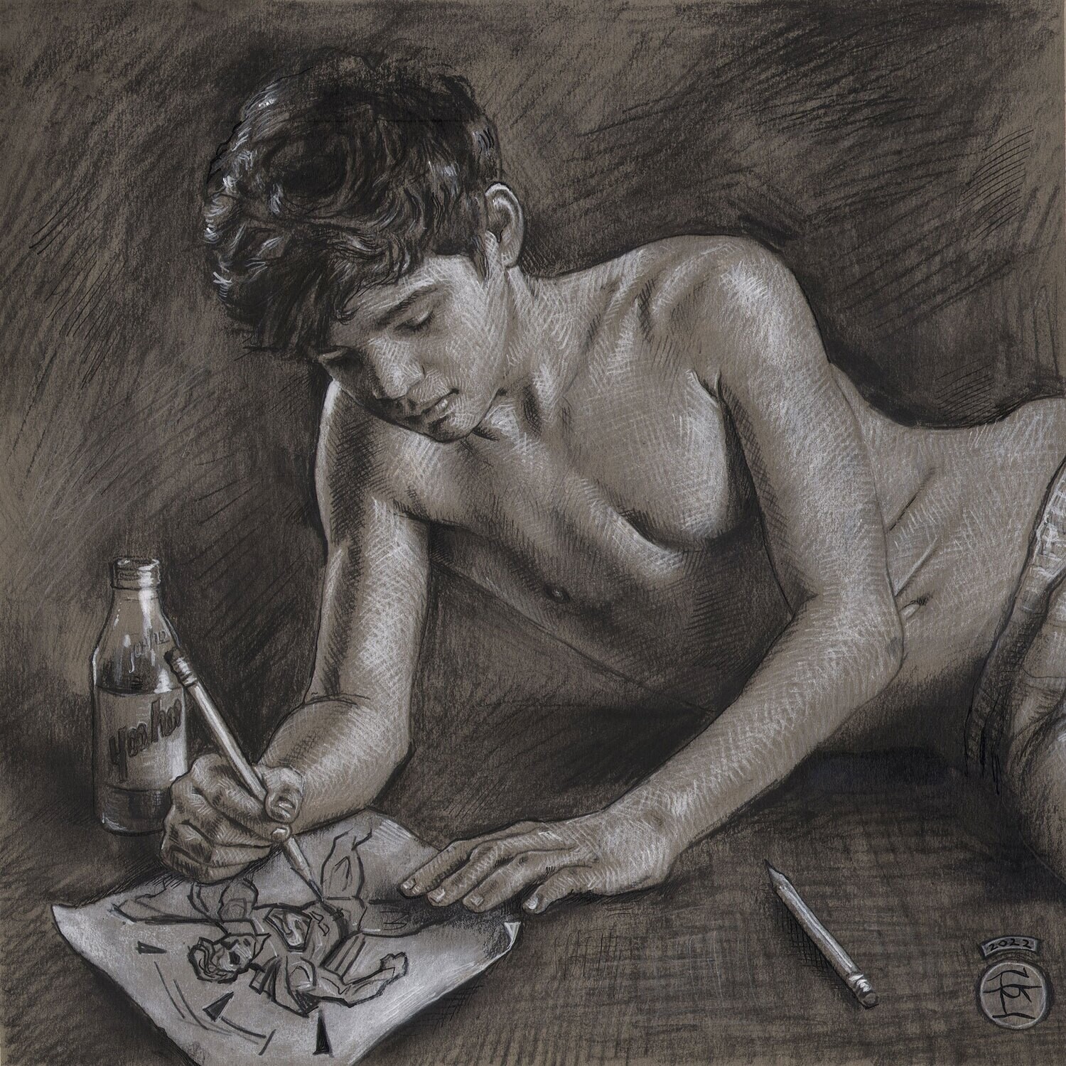 &quot;The Dream of Becoming Super&quot; Original Grisaille Work on Paper | Free Shipping Worldwide