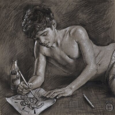 &quot;The Dream of Becoming Super&quot; Original Grisaille Work on Paper | Free Shipping Worldwide