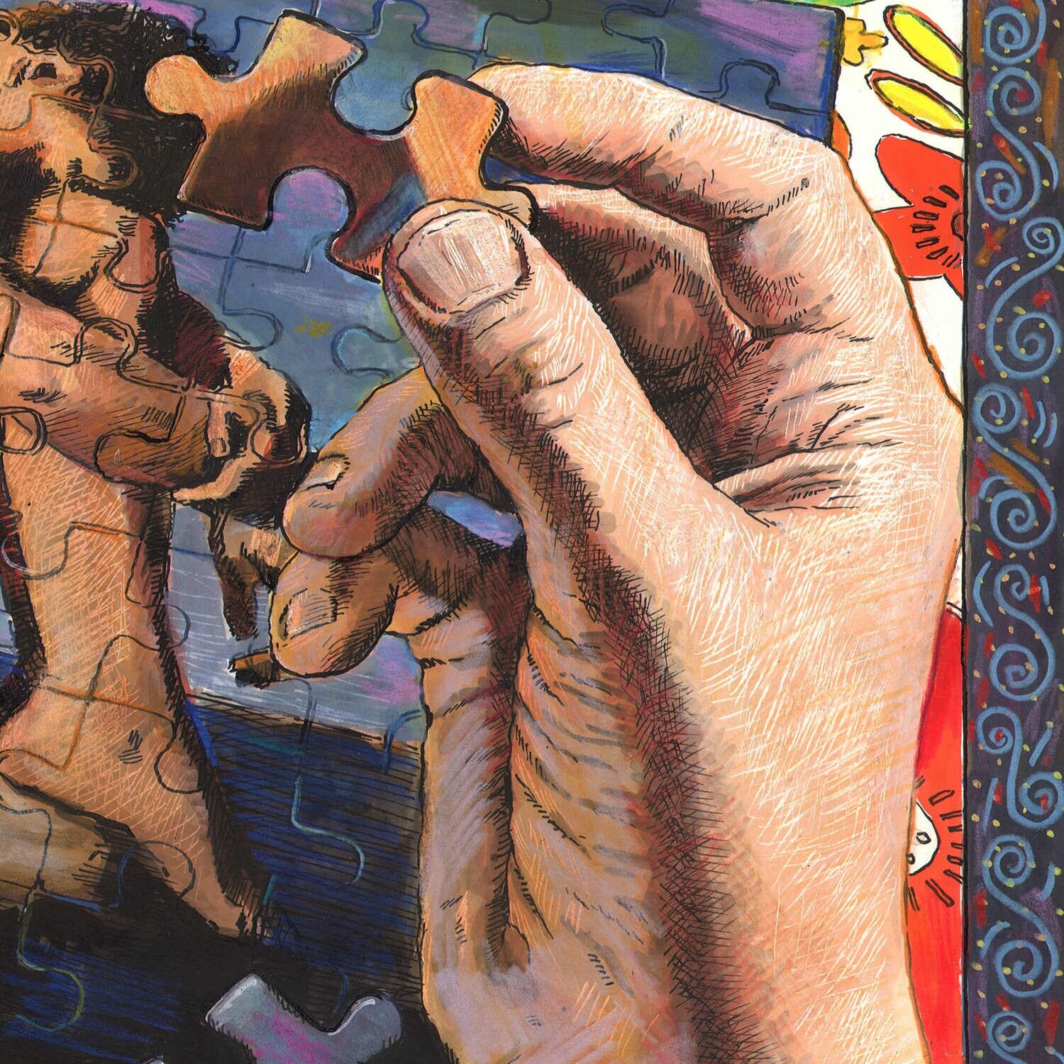 "Puzzled" Original Mixed-Media Work on Paper | Free Shipping Worldwide