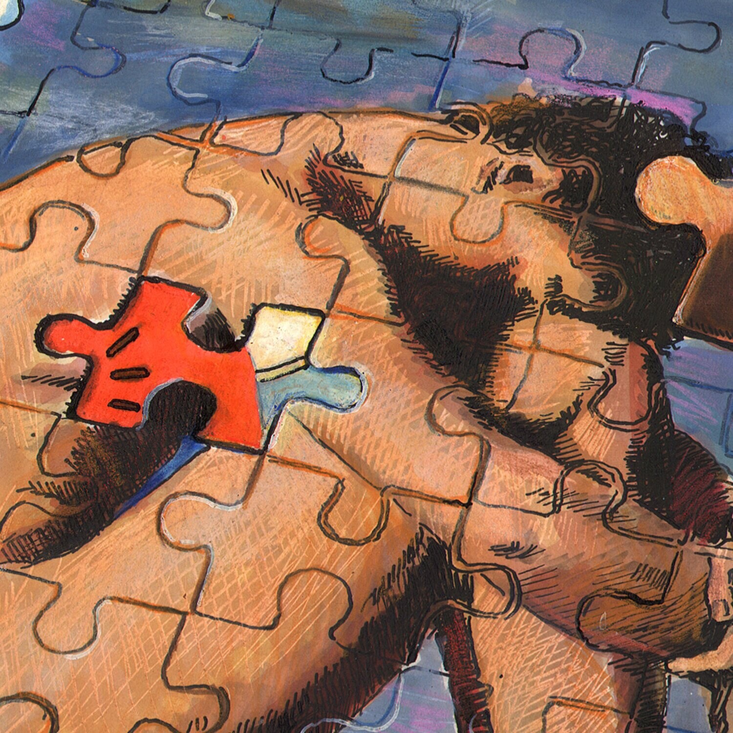 "Puzzled" Original Mixed-Media Work on Paper | Free Shipping Worldwide