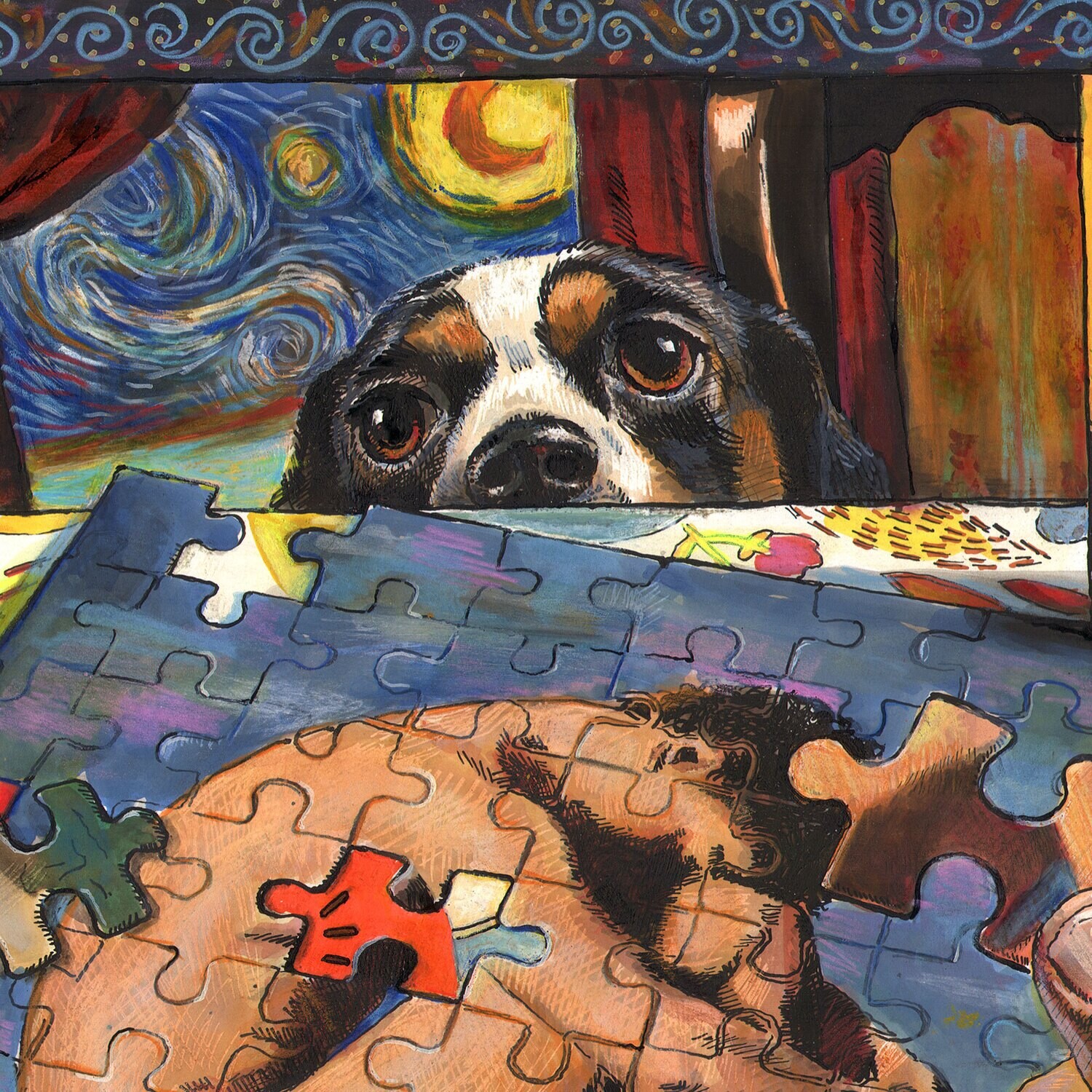 "Puzzled" Original Mixed-Media Work on Paper | Free Shipping Worldwide