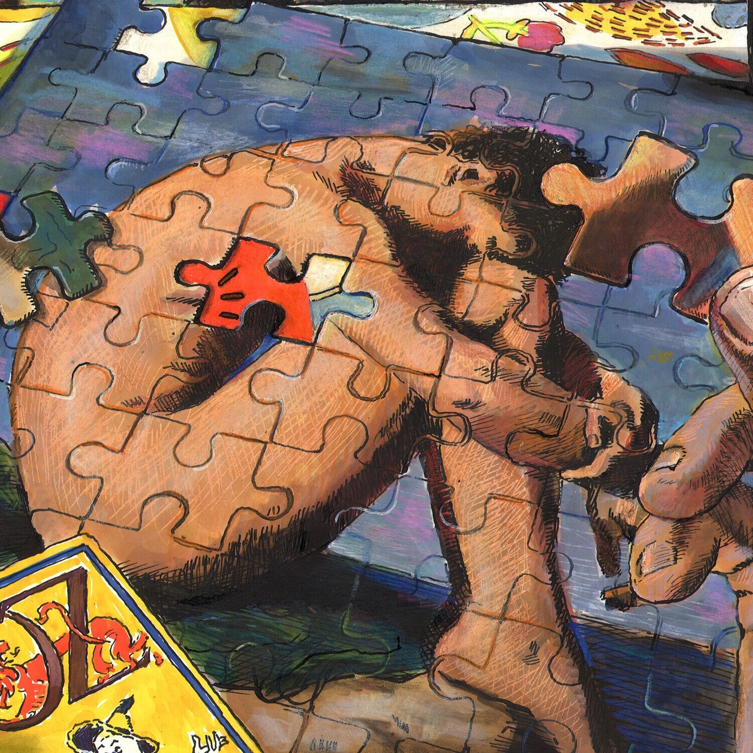 "Puzzled" Original Mixed-Media Work on Paper | Free Shipping Worldwide