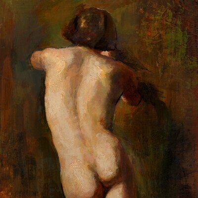 Standing Male Nude (After Etty) Original Painting on Panel | Free Shipping Worldwide