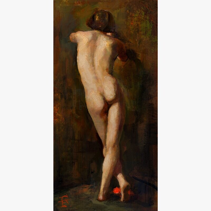 Standing Male Nude (After Etty) Original Painting on Panel | Free Shipping Worldwide