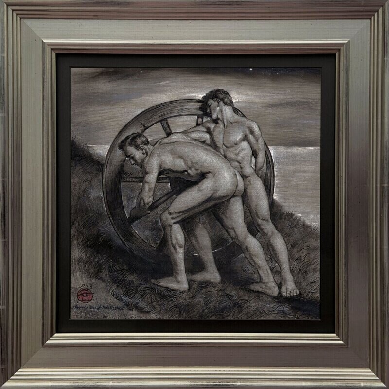 "The Wheel" Original Framed Grisaille Work on Paper | Free Shipping Worldwide
