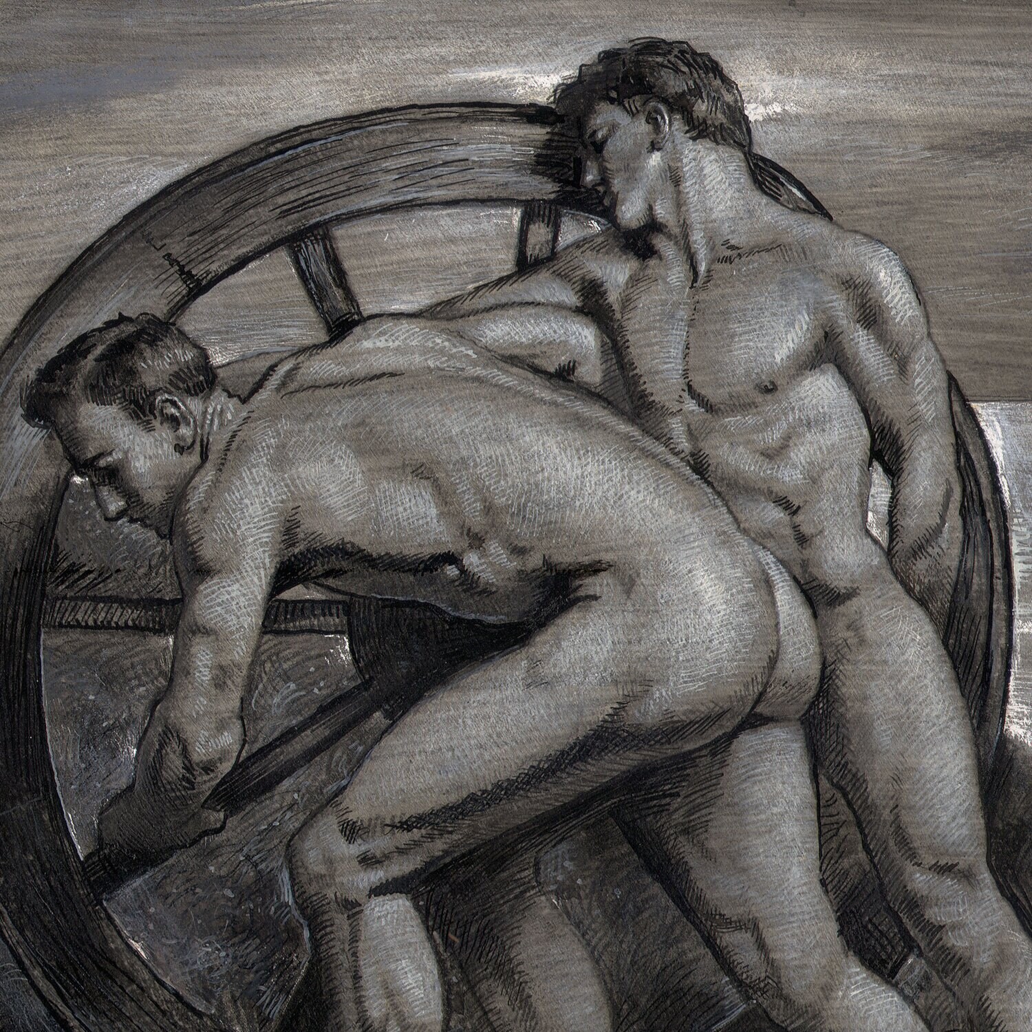 "The Wheel" Original Framed Grisaille Work on Paper | Free Shipping Worldwide