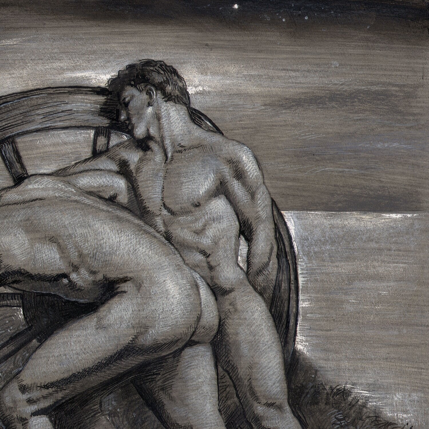 "The Wheel" Original Framed Grisaille Work on Paper | Free Shipping Worldwide