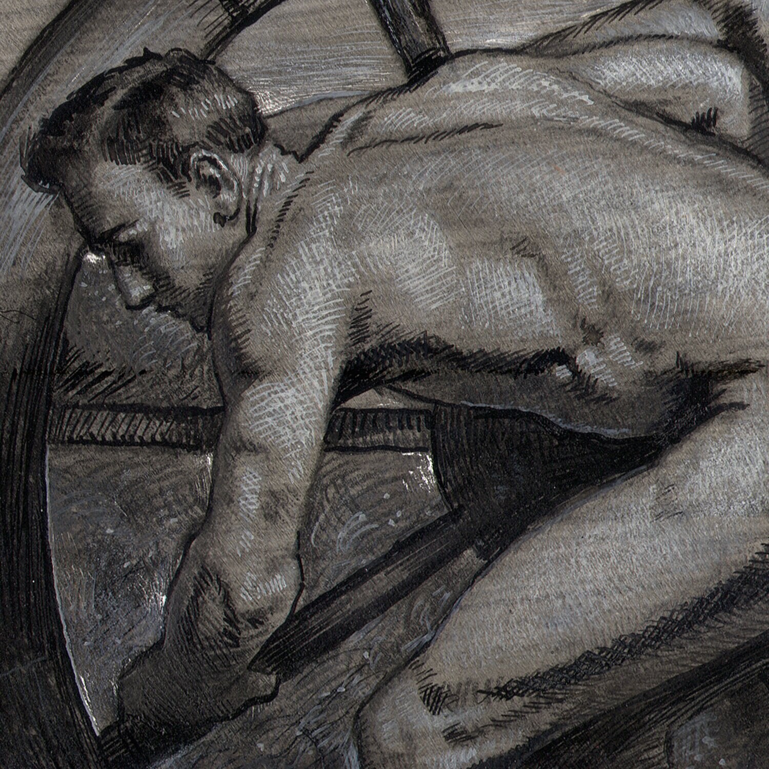 "The Wheel" Original Framed Grisaille Work on Paper | Free Shipping Worldwide