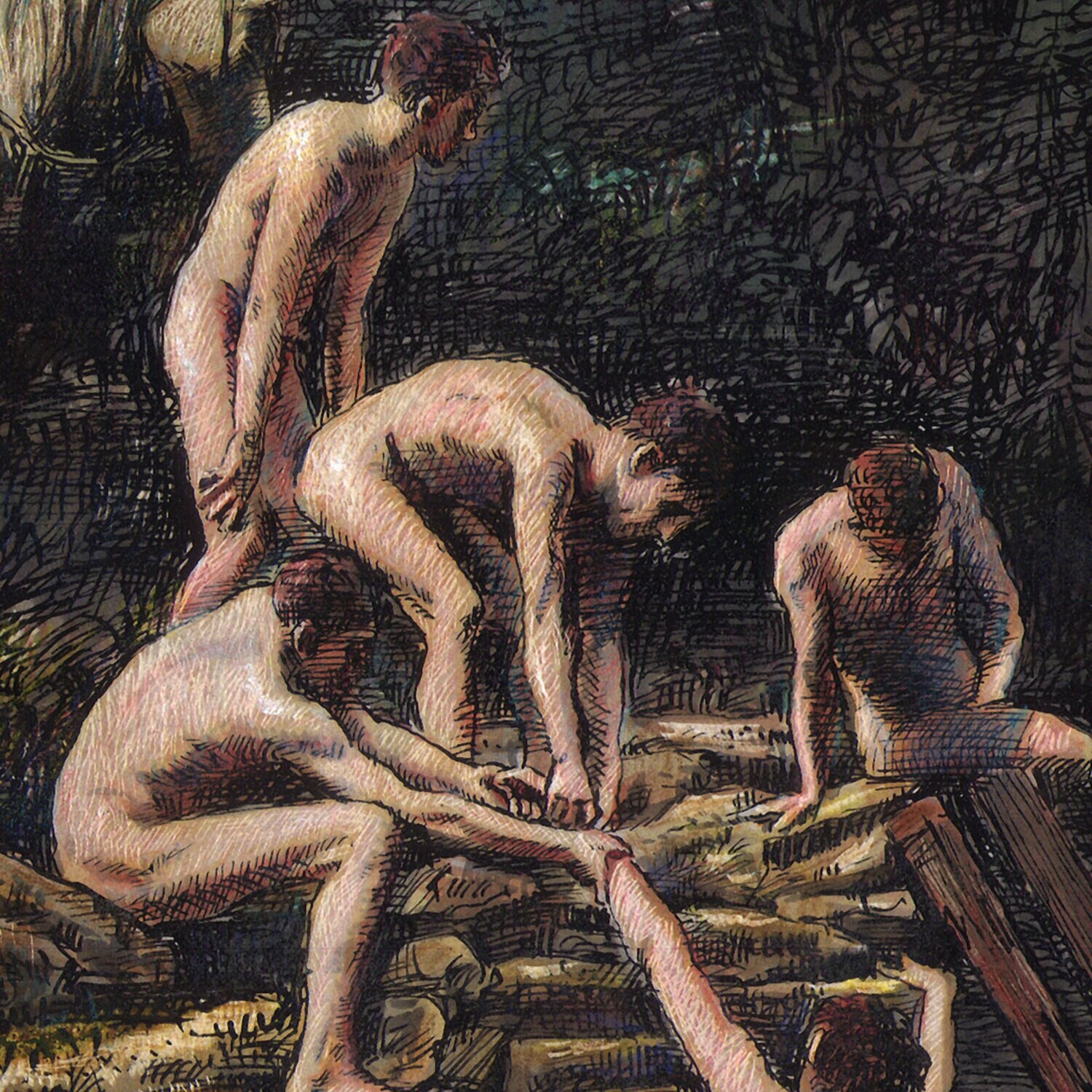 "Helping Hands" Original Framed Mixed-Media Work on Paper | Free Shipping Worldwide
