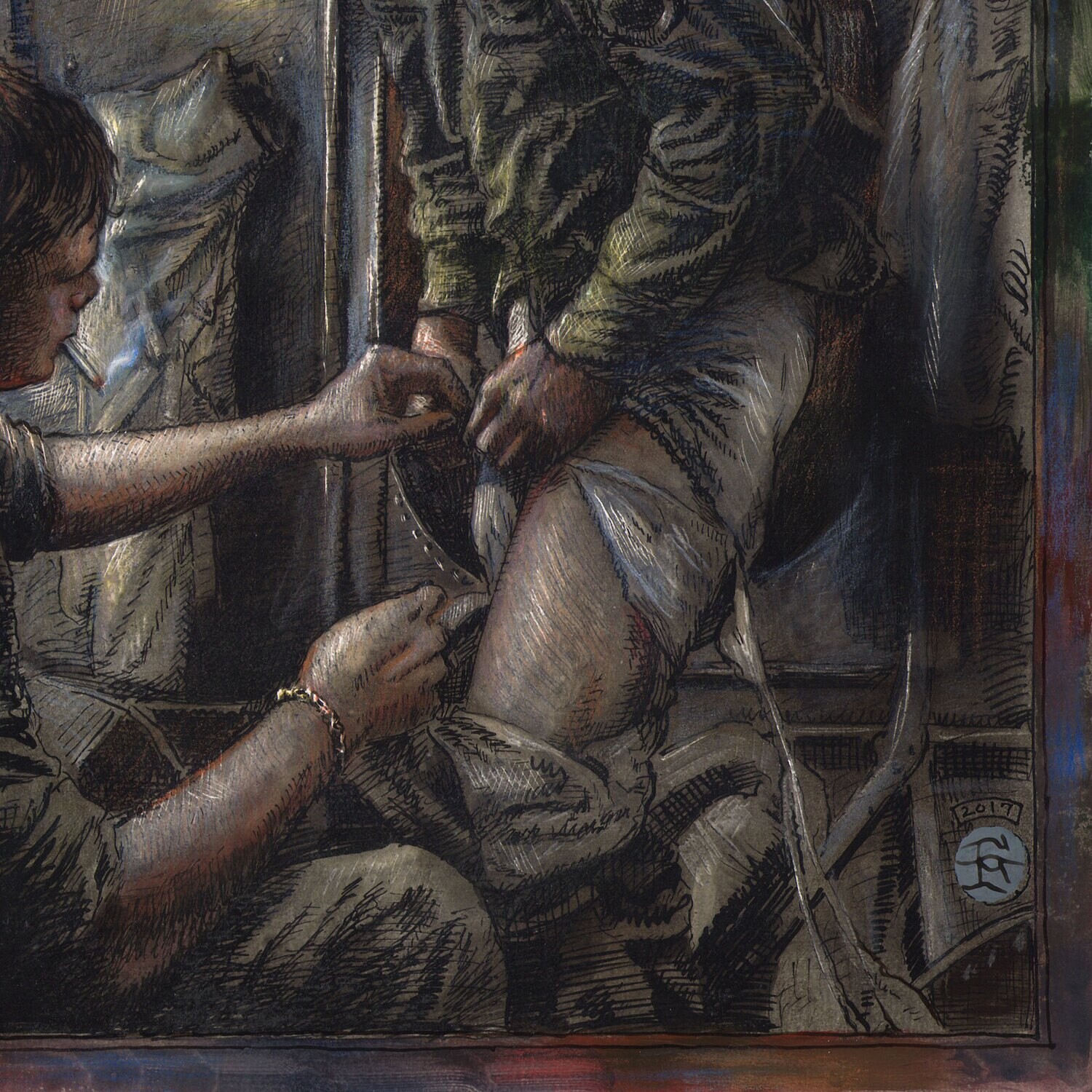 "Caring" Original Mixed-Media Work on Paper | Free Shipping Worldwide