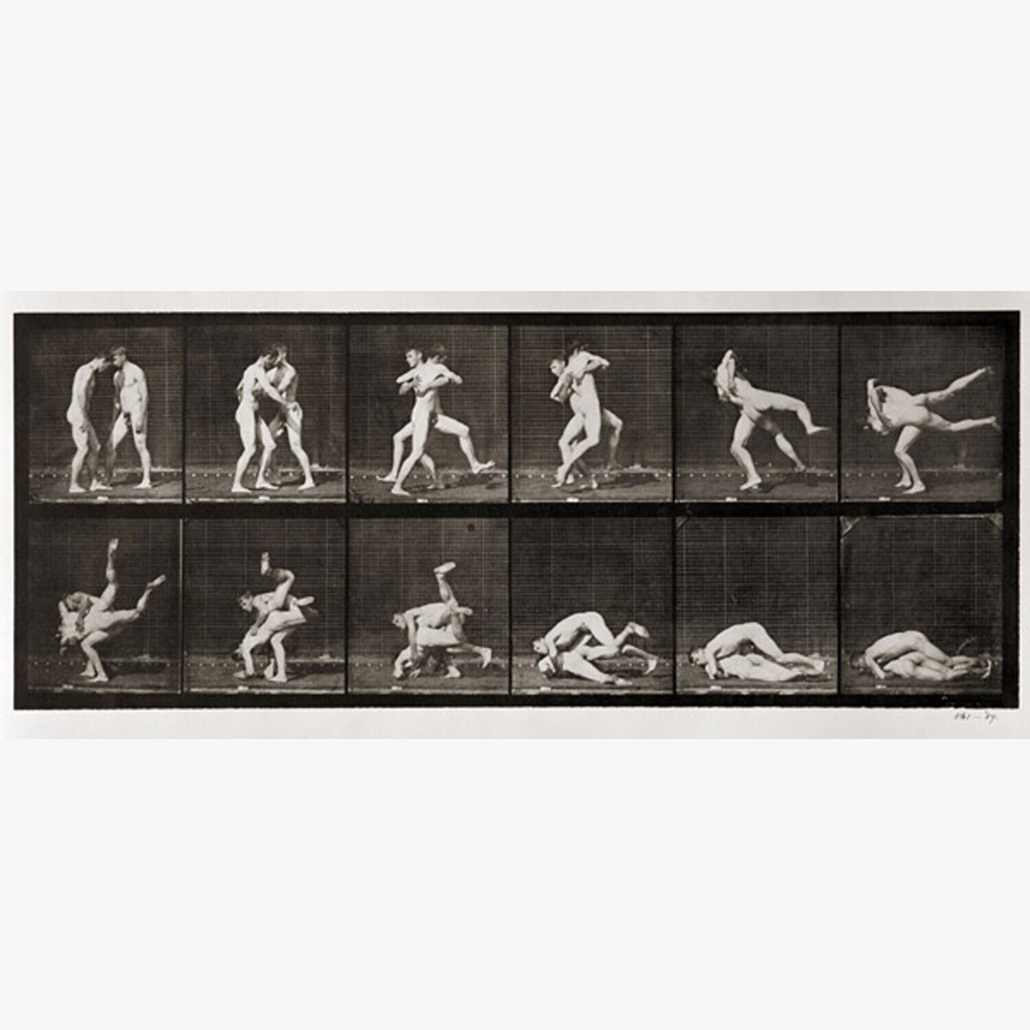 "Wrestling With Time (A Riff on Muybridge)" Original Painting on Panel with Integral Artist's Frame | Free Shipping Worldwide