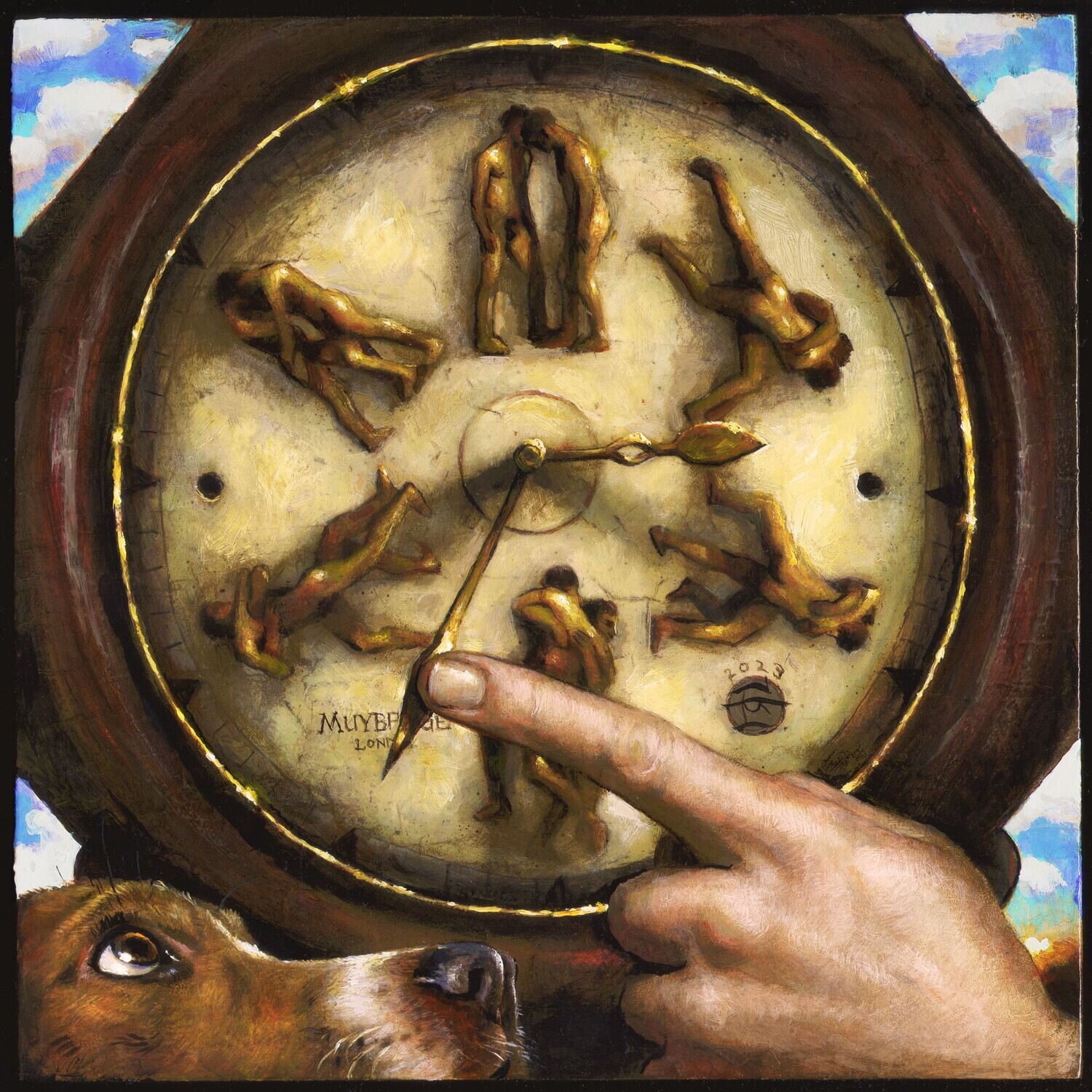"Wrestling With Time (A Riff on Muybridge)" Original Painting on Panel with Integral Artist's Frame | Free Shipping Worldwide