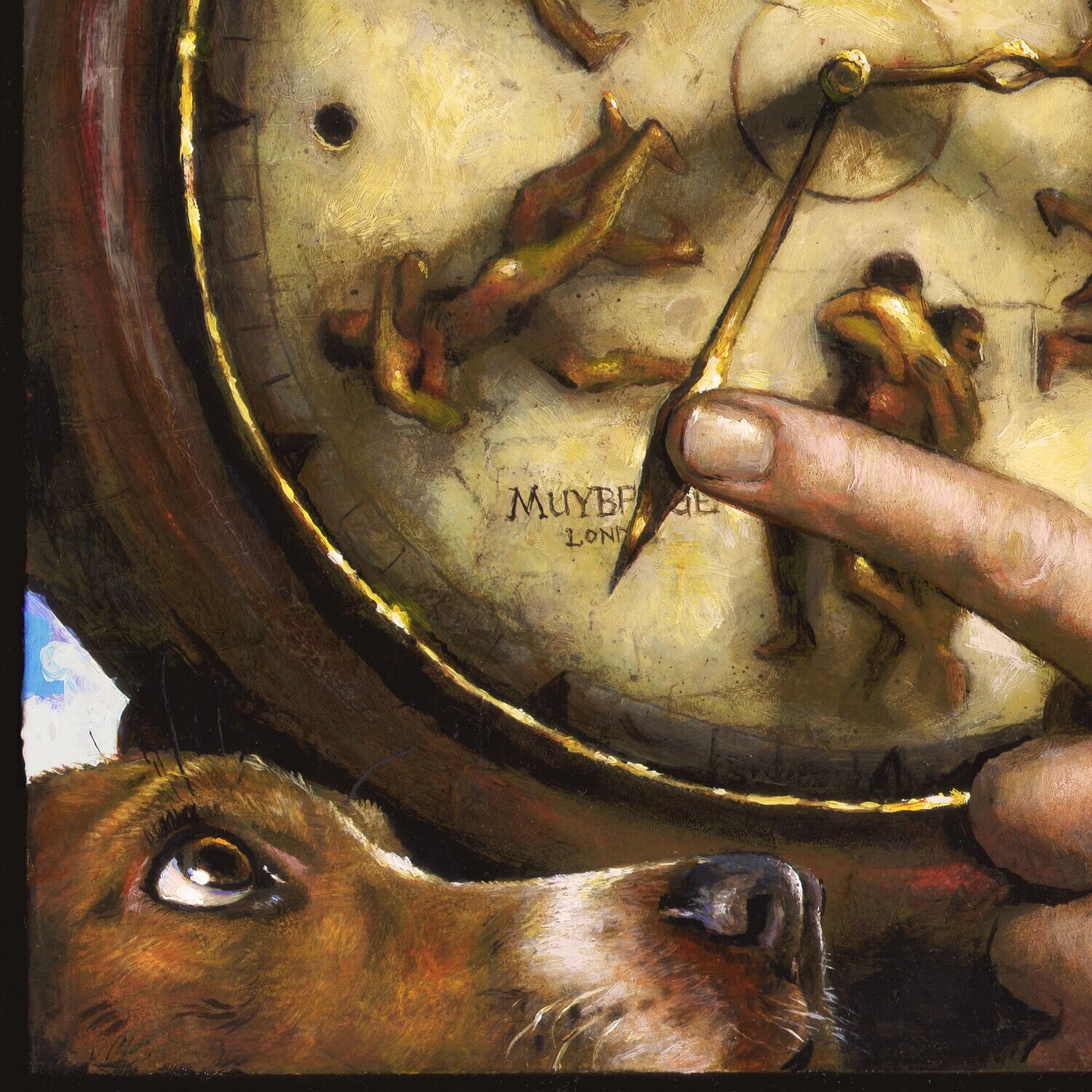 "Wrestling With Time (A Riff on Muybridge)" Original Painting on Panel with Integral Artist's Frame | Free Shipping Worldwide