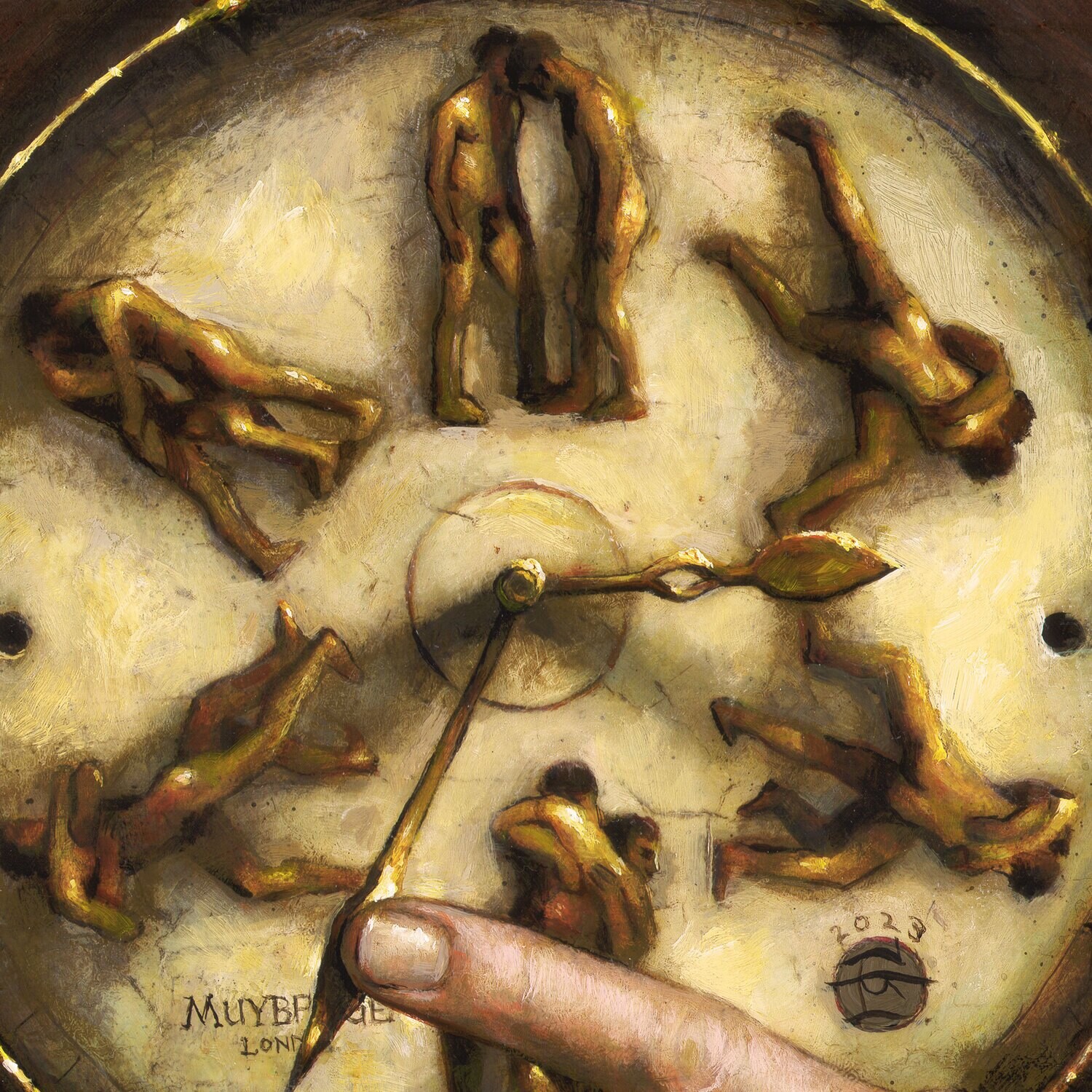 "Wrestling With Time (A Riff on Muybridge)" Original Painting on Panel with Integral Artist's Frame | Free Shipping Worldwide