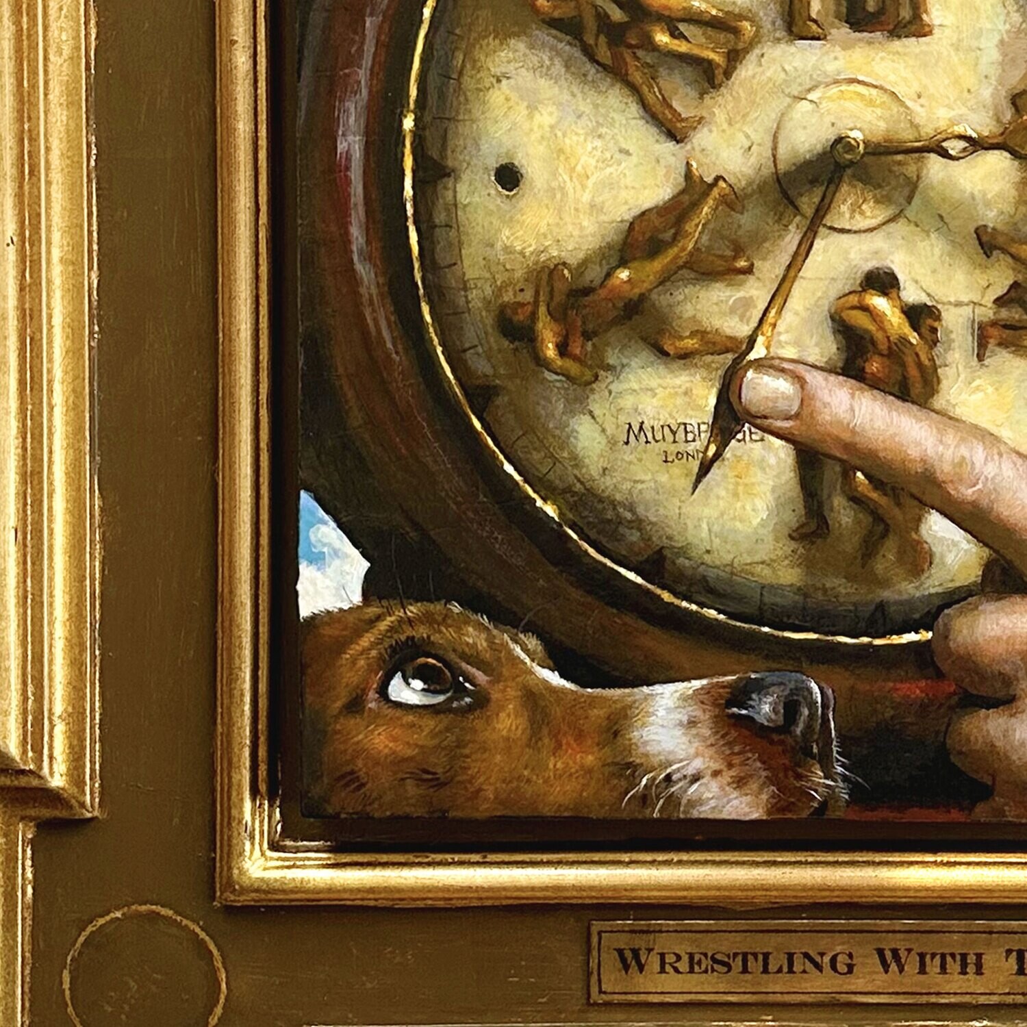 "Wrestling With Time (A Riff on Muybridge)" Original Painting on Panel with Integral Artist's Frame | Free Shipping Worldwide