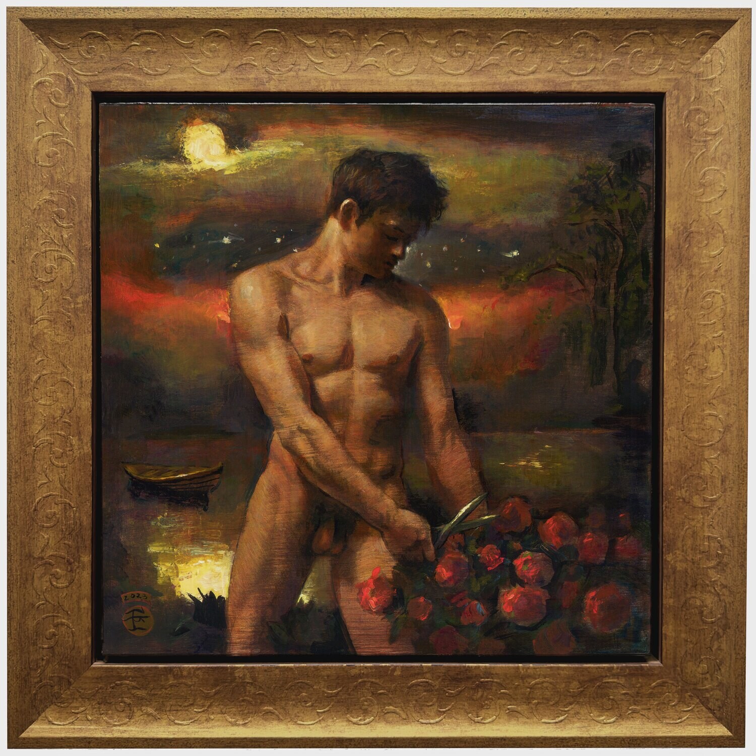 "The Night Gardener" Original Framed Painting on Panel | Free Shipping Worldwide