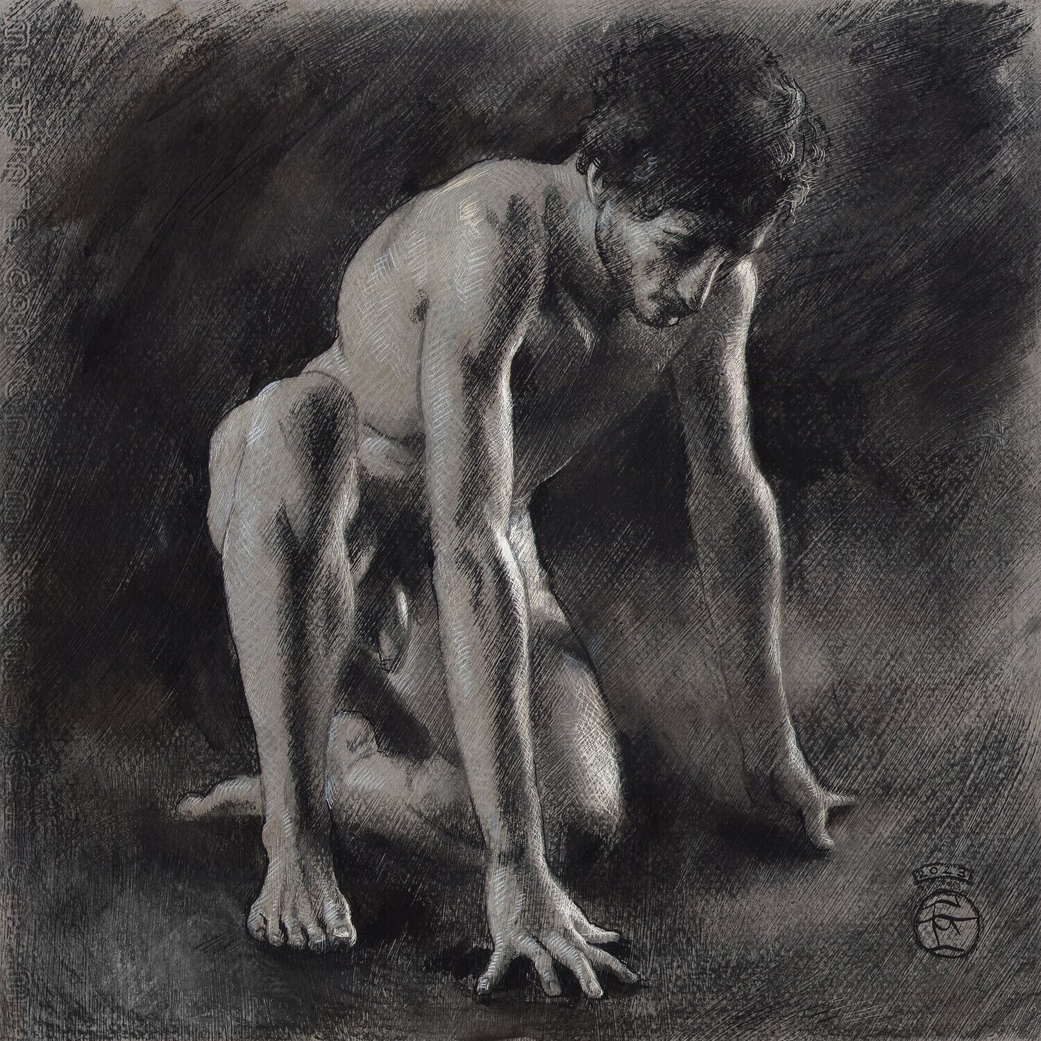 "Fatigue" Original Grisaille Work on Paper | Free Shipping Worldwide