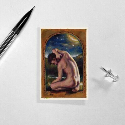 Miniature Painting &quot;The Thinker&quot; 3 by 2 Inches