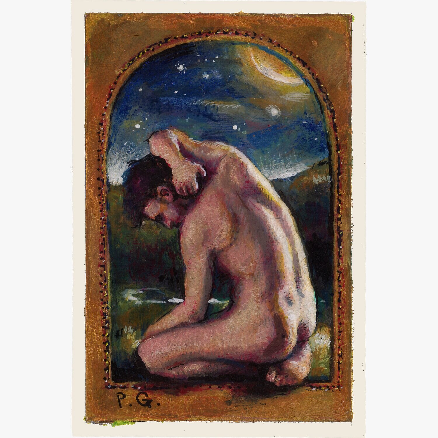 Miniature Painting "The Thinker" 3 by 2 Inches