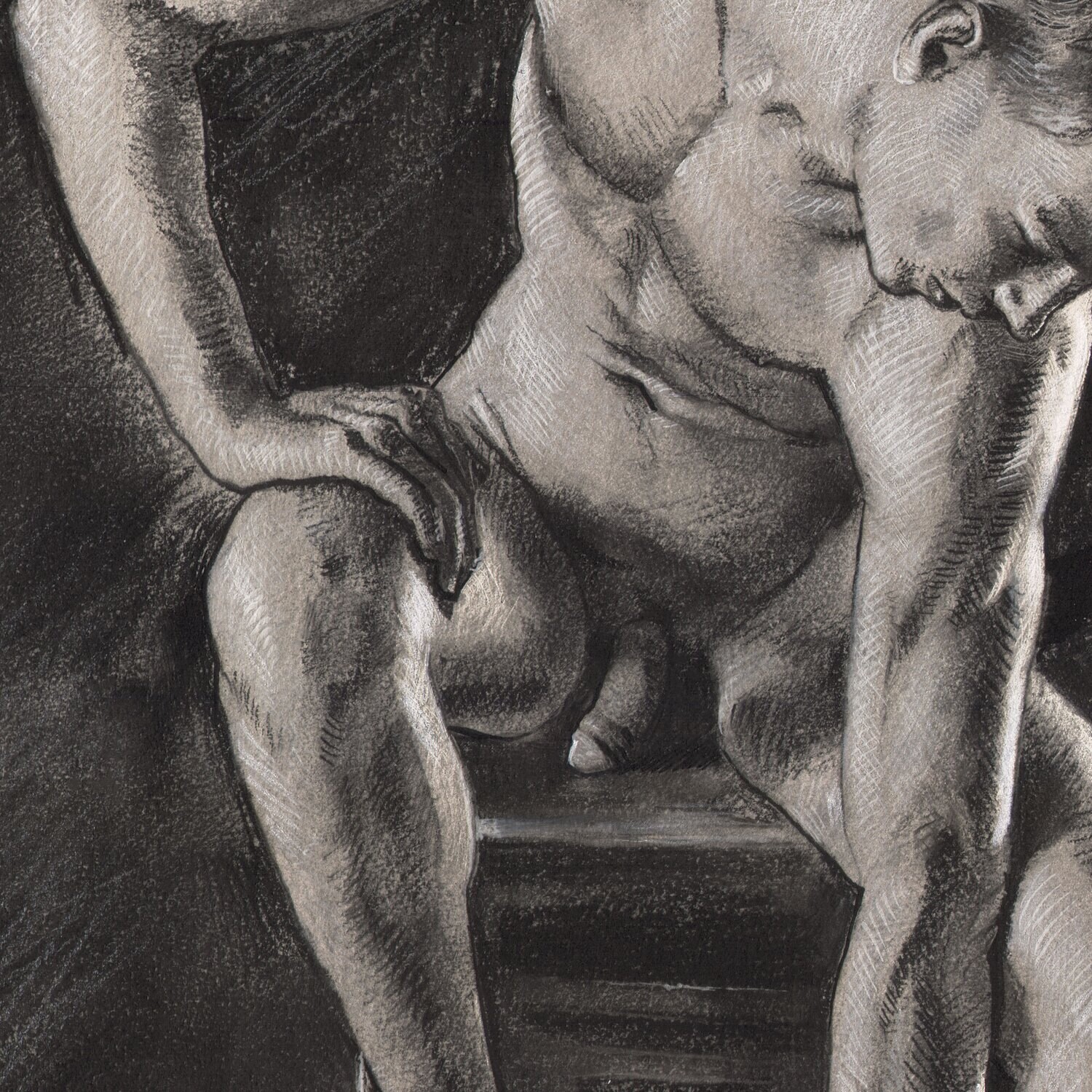 Male Nude | Original Grisaille Work on Paper | Free Shipping Worldwide