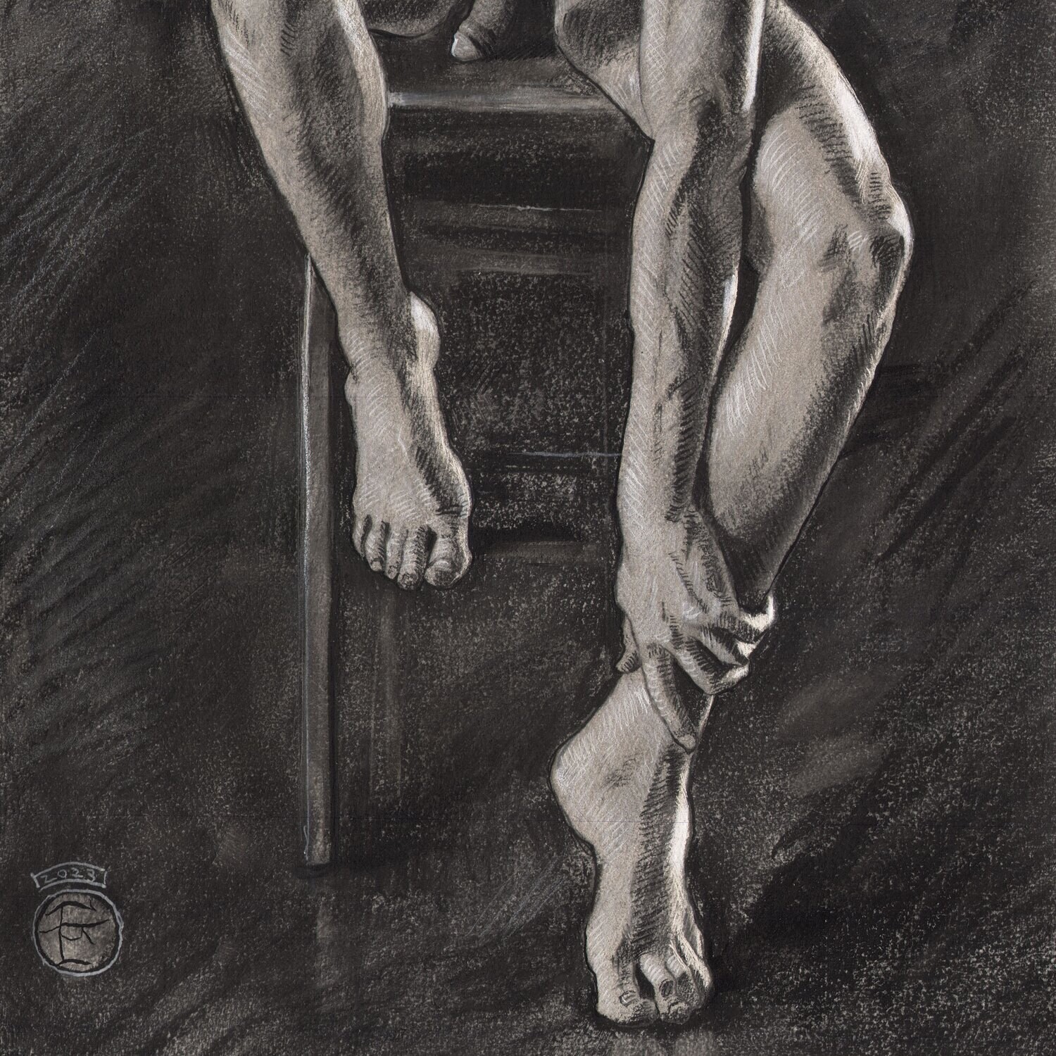 Male Nude | Original Grisaille Work on Paper | Free Shipping Worldwide