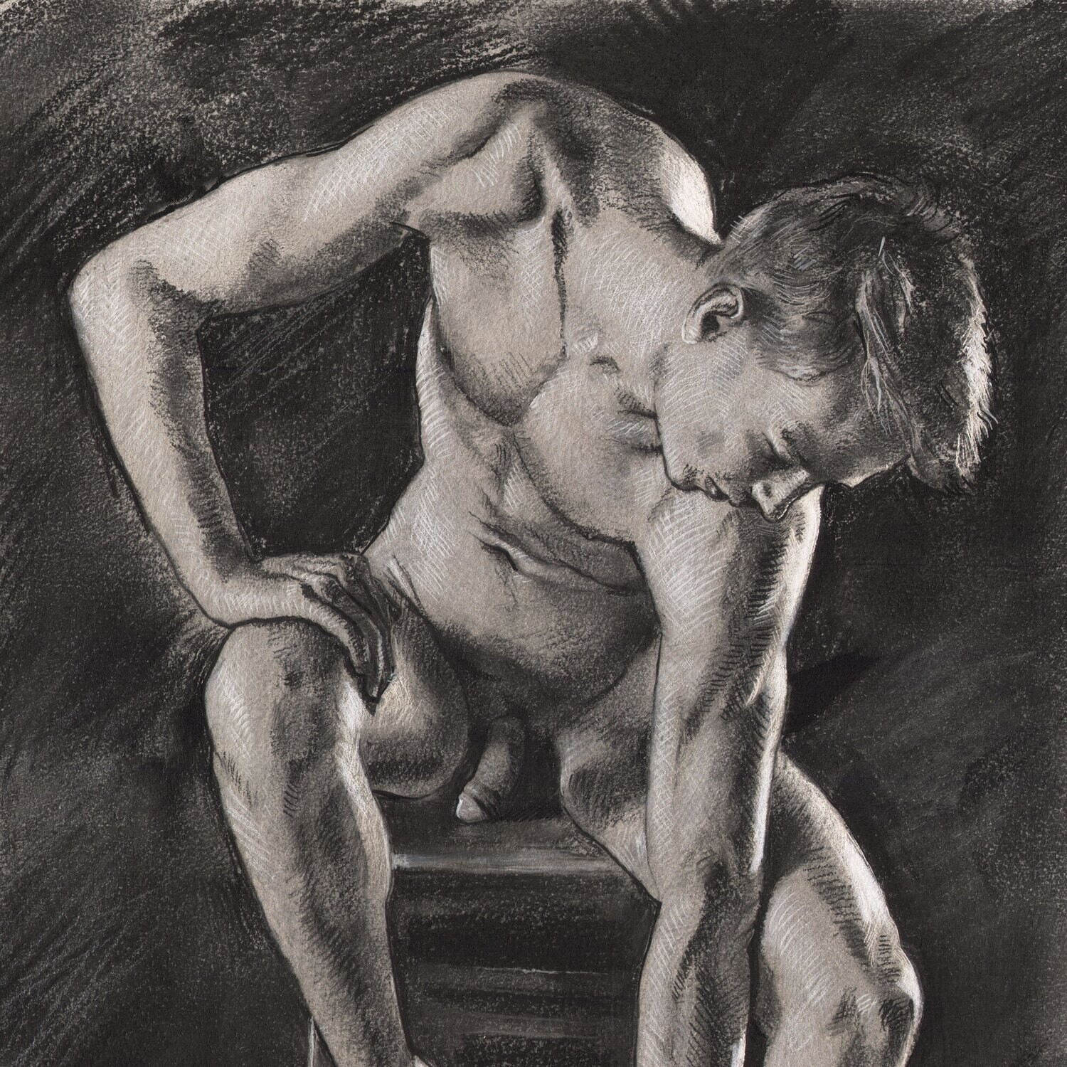 Male Nude | Original Grisaille Work on Paper | Free Shipping Worldwide