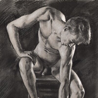 Male Nude | Original Grisaille Work on Paper | Free Shipping Worldwide