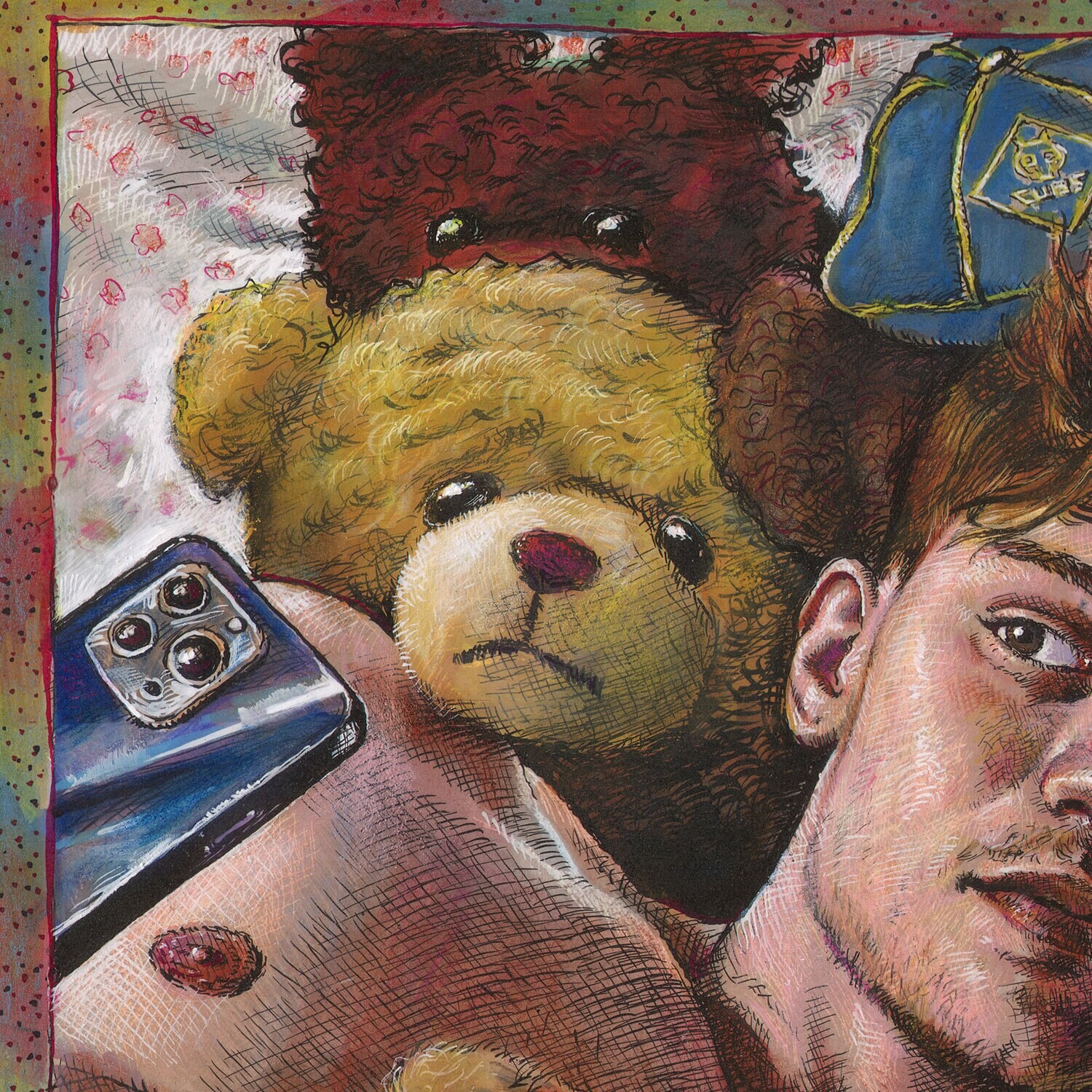 "The Selfie" Original Mixed-Media Work on Paper | Free Shipping Worldwide