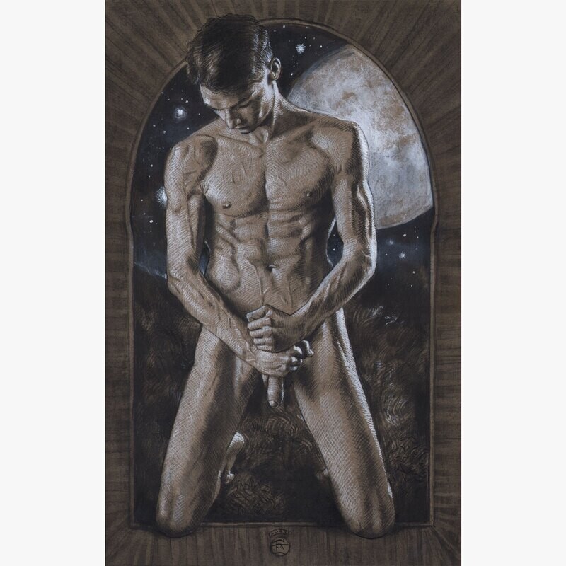 "Harvest Moon" | Original Grisaille Work on Paper | Free Shipping Worldwide