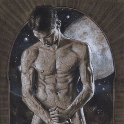 "Harvest Moon" | Original Grisaille Work on Paper | Free Shipping Worldwide