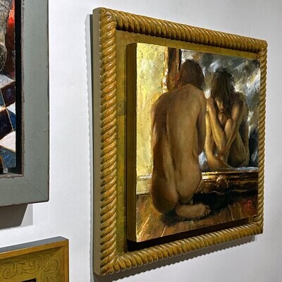 "Inside, Looking In" Original Oil on Panel with Artist's Handmade Frame | Free Shipping Worldwide