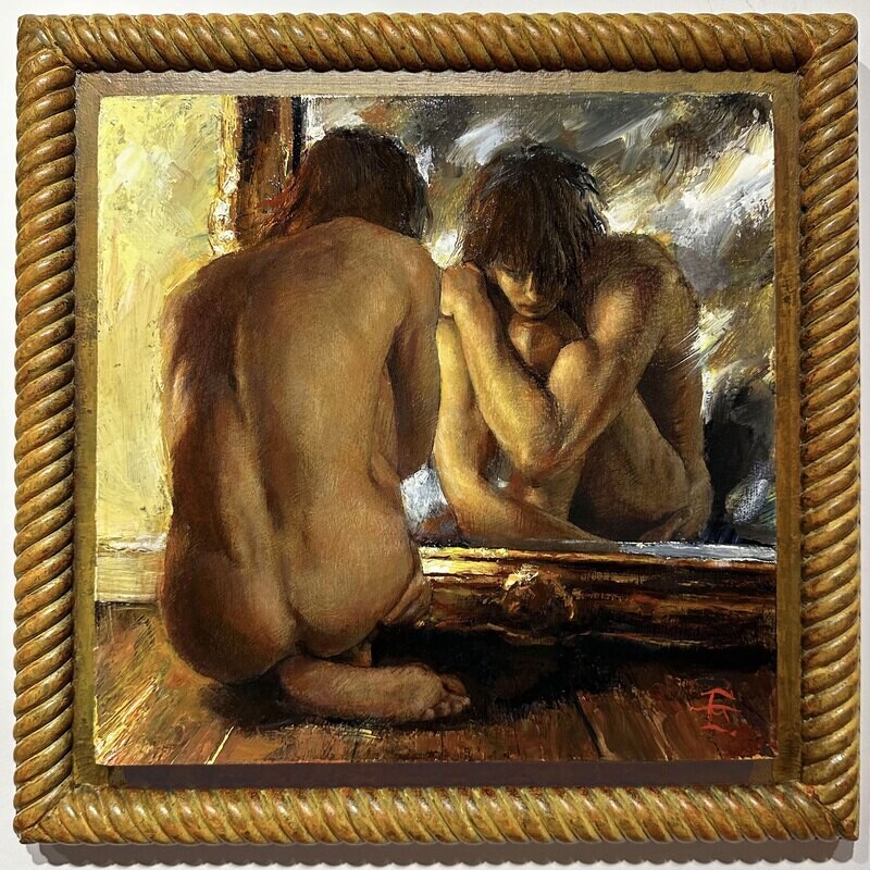 "Inside, Looking In" Original Oil on Panel with Artist's Handmade Frame | Free Shipping Worldwide