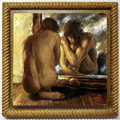 &quot;Inside, Looking In&quot; Original Oil on Panel with Artist&#39;s Handmade Frame | Free Shipping Worldwide