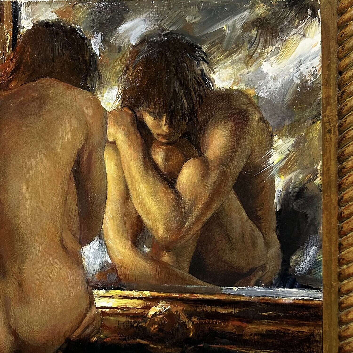 "Inside, Looking In" Original Oil on Panel with Artist's Handmade Frame | Free Shipping Worldwide