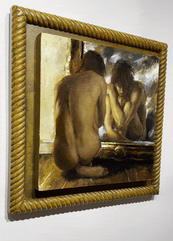 "Inside, Looking In" Original Oil on Panel with Artist's Handmade Frame | Free Shipping Worldwide