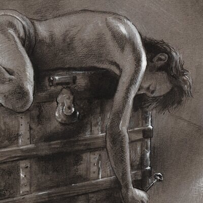 "Locked" | Original Grisaille Work on Paper | Free Shipping Worldwide