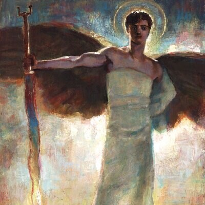 "Guardian of Paradise (after von Stuck)" Original Painting on Panel | Free Shipping Worldwide