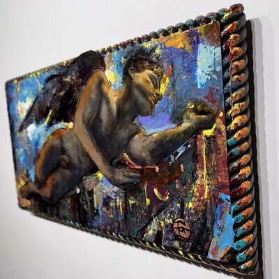 "A Fallen Angel in New York" Original Mixed-Media Painting with Collage | Free Shipping Worldwide