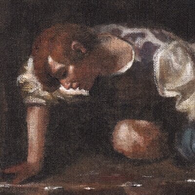 "Narcissus" (Study after Caravaggio) Original Watercolor on Linen