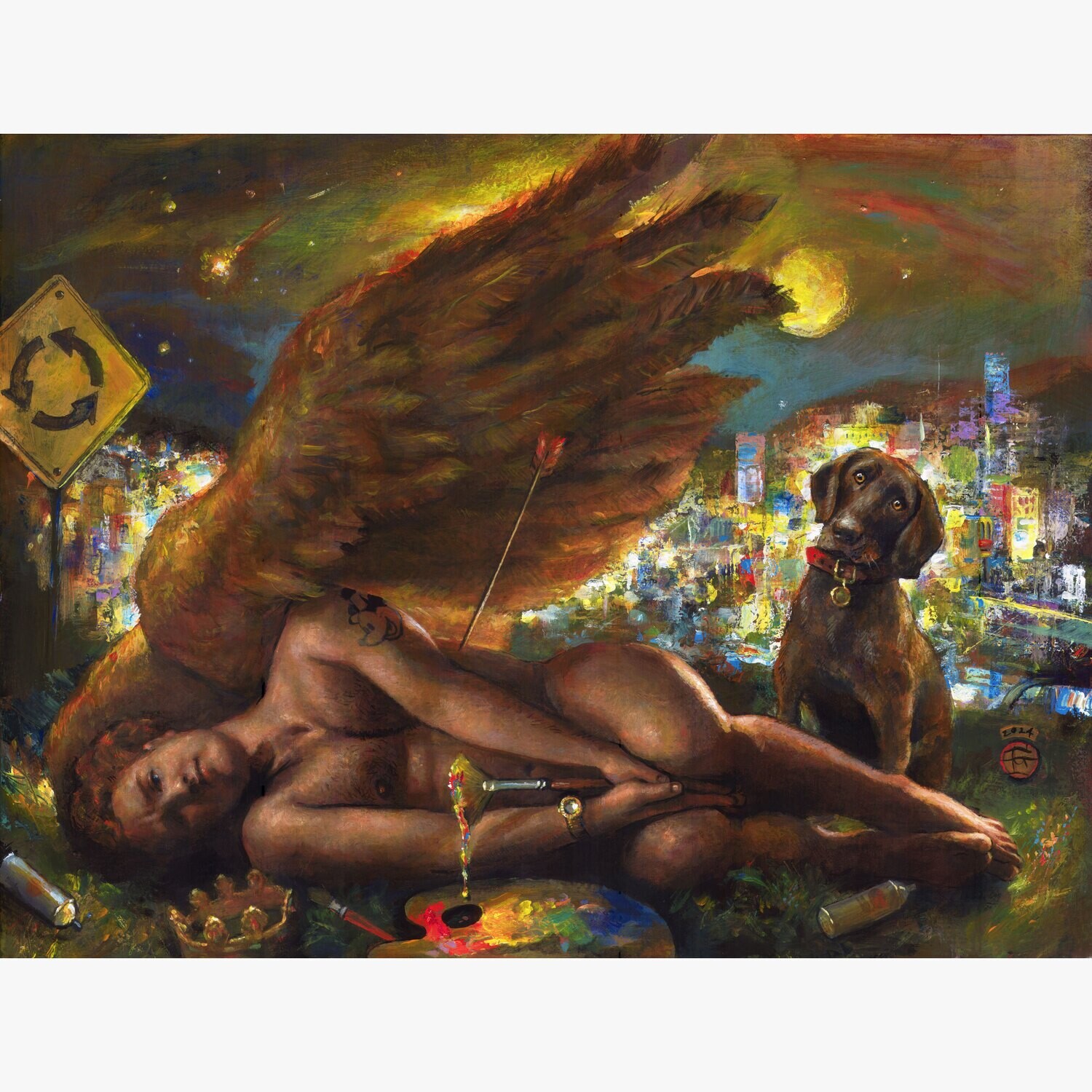 "Fallen" Original Painting with Artist's Integral Frame | Free Shipping Worldwide