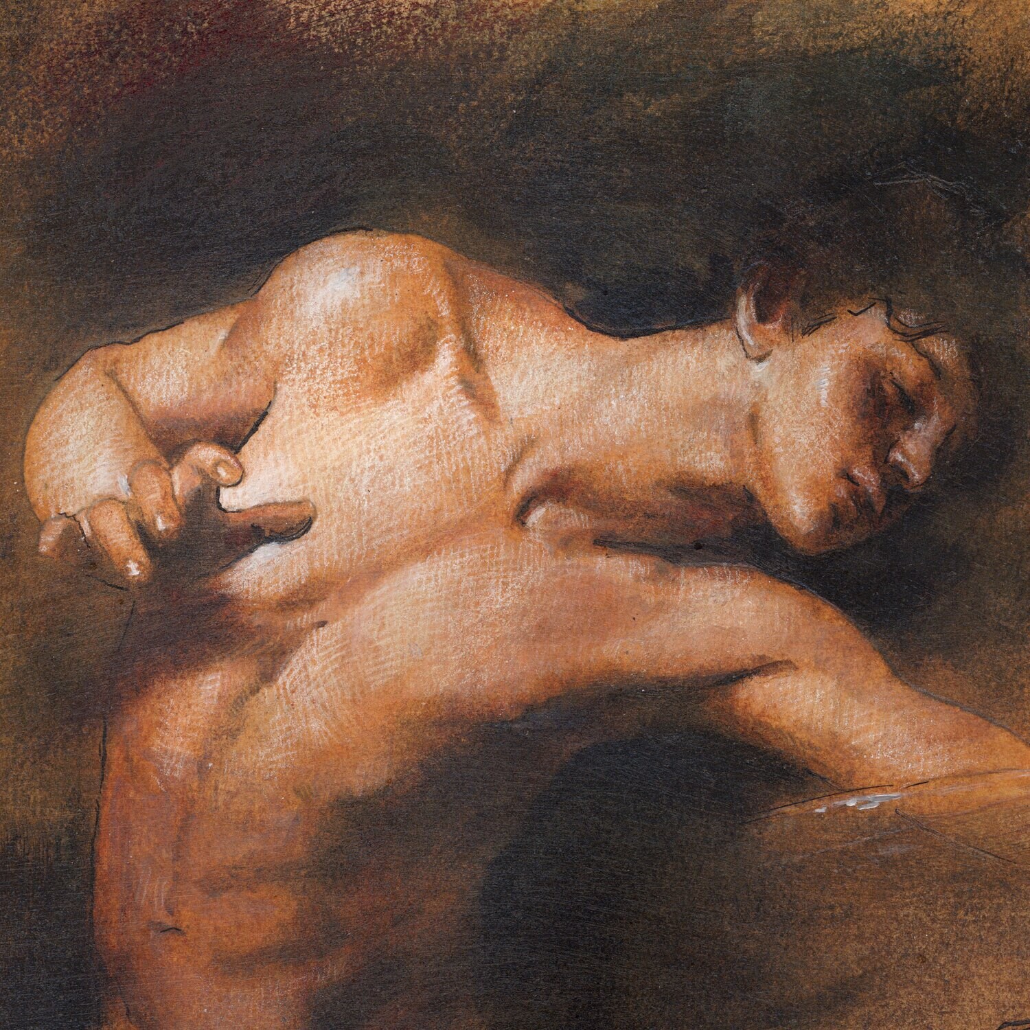 "Narcissus" (Study after Gyula Benczúr) Original Mixed-Media Work on Paper