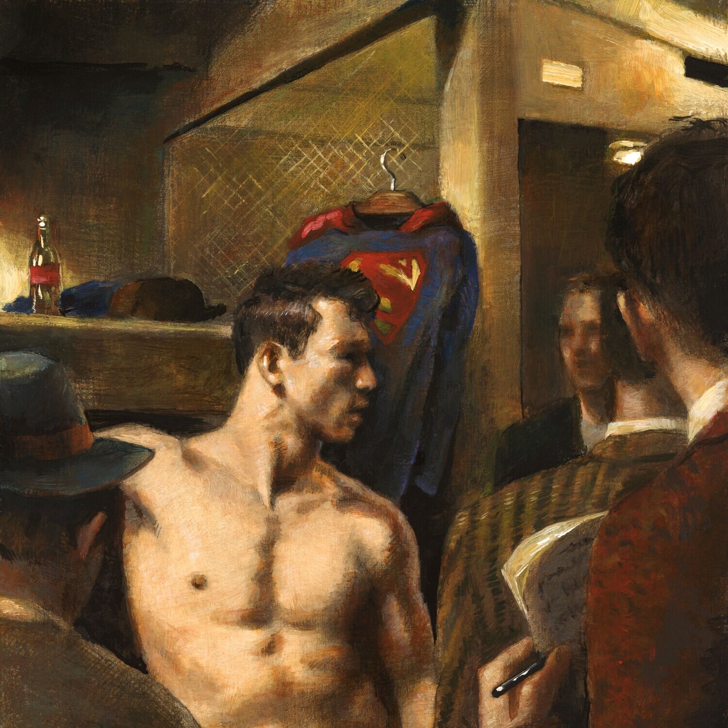 "Interview in the Locker Room" Original Painting on Panel | Free Shipping Worldwide