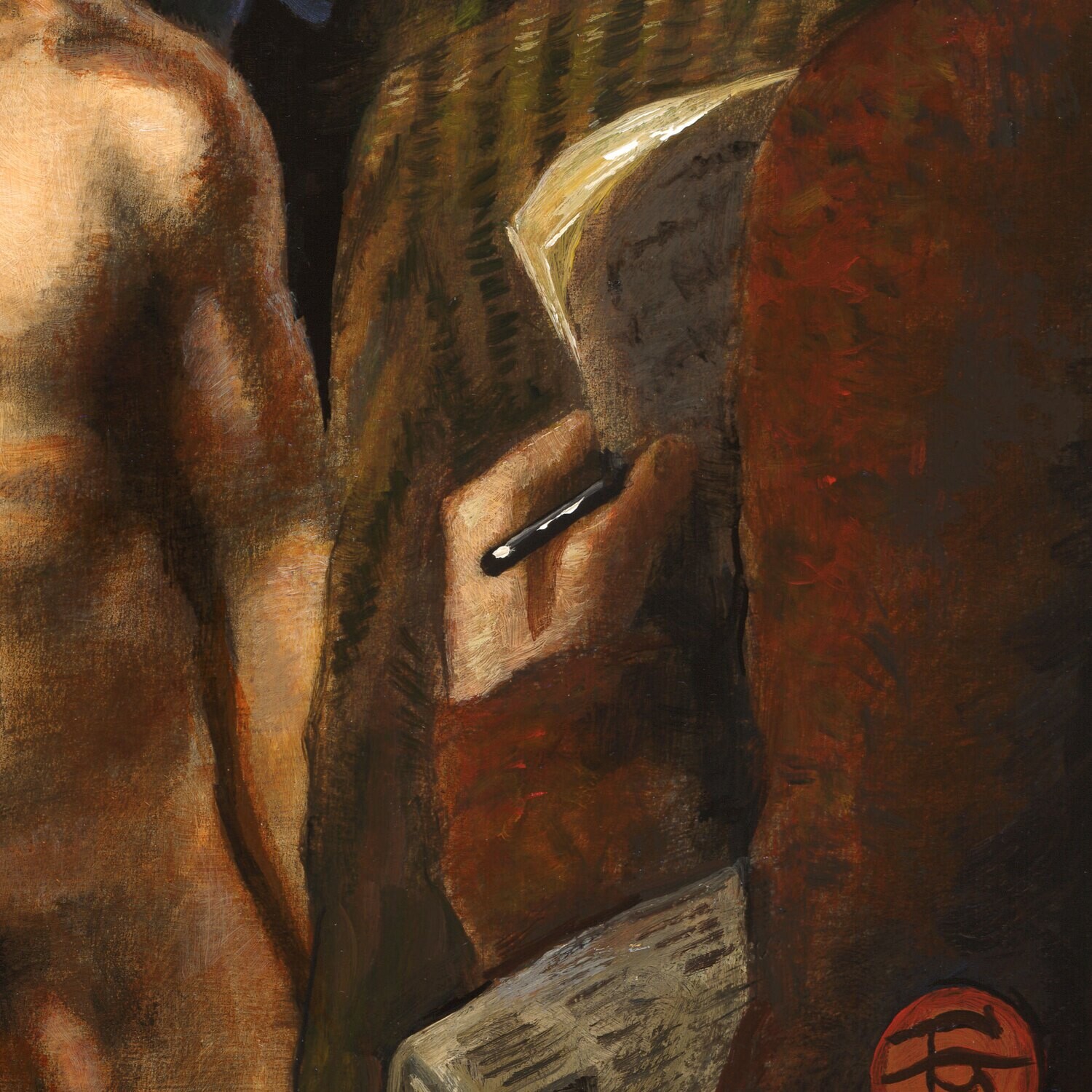 "Interview in the Locker Room" Original Painting on Panel | Free Shipping Worldwide