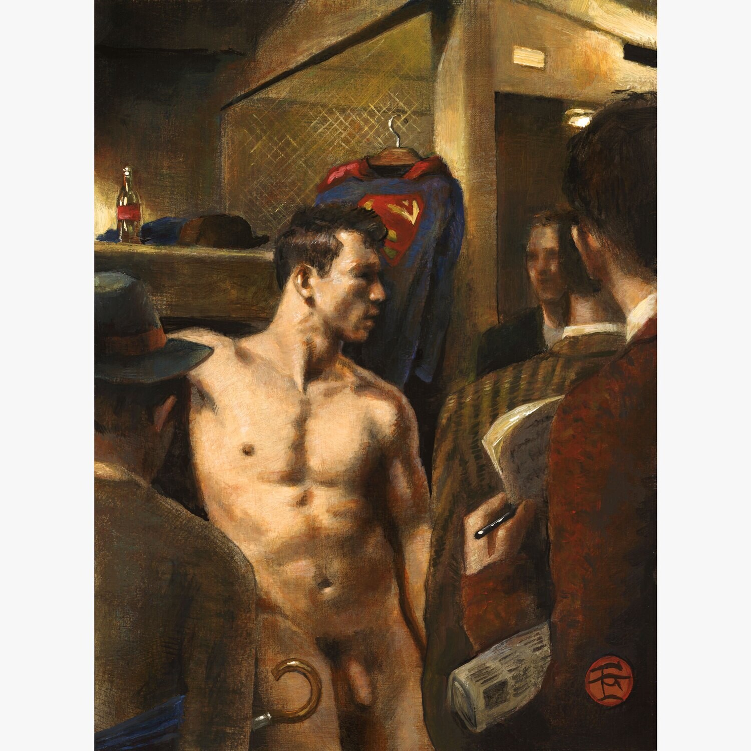 "Interview in the Locker Room" Original Painting on Panel | Free Shipping Worldwide
