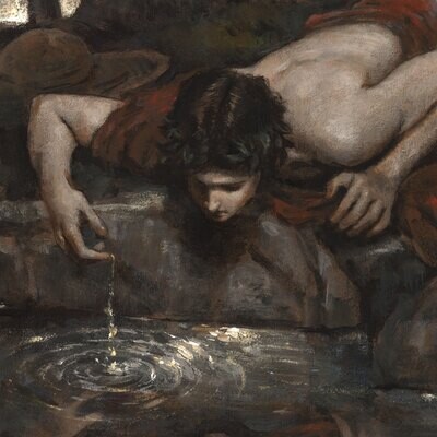 "Narcissus" (after Waterhouse) Original Painting on Panel | Free Shipping Worldwide