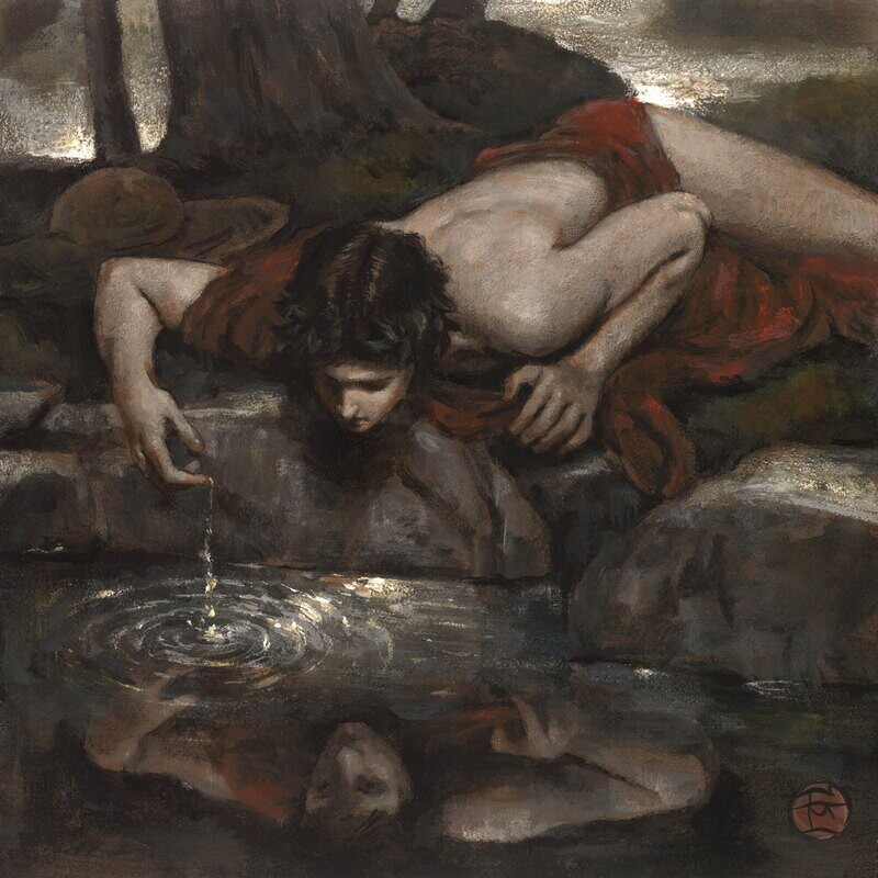 "Narcissus" (after Waterhouse) Original Painting on Panel | Free Shipping Worldwide