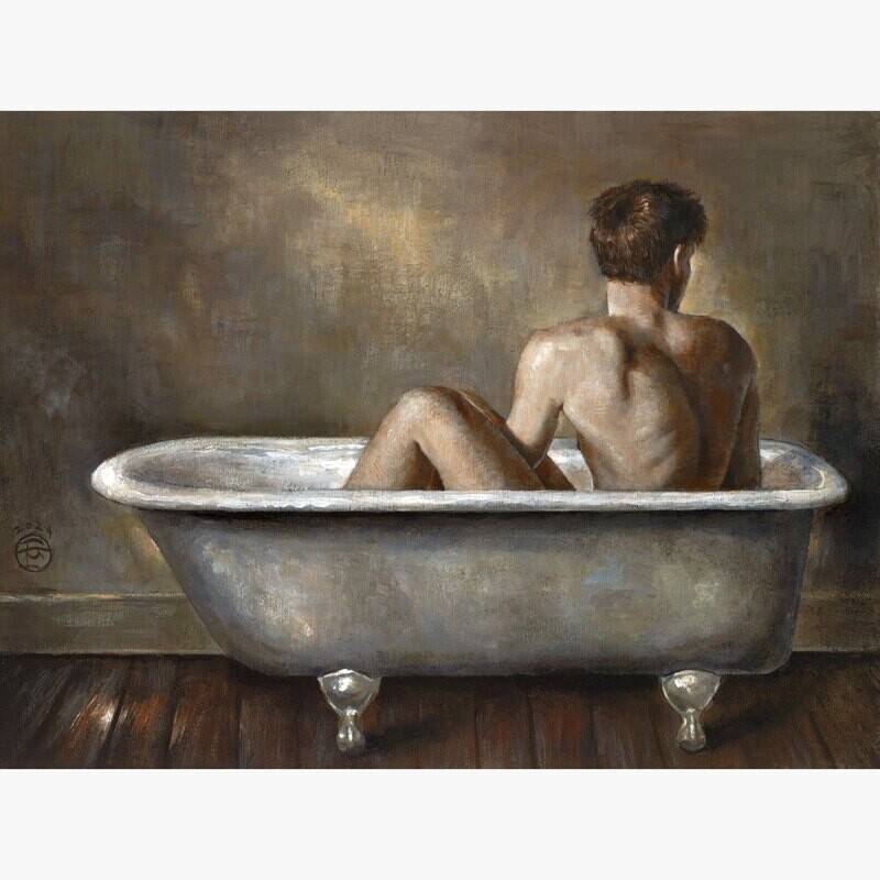 "Grey Bather" Original Painting on Panel | Free Shipping Worldwide