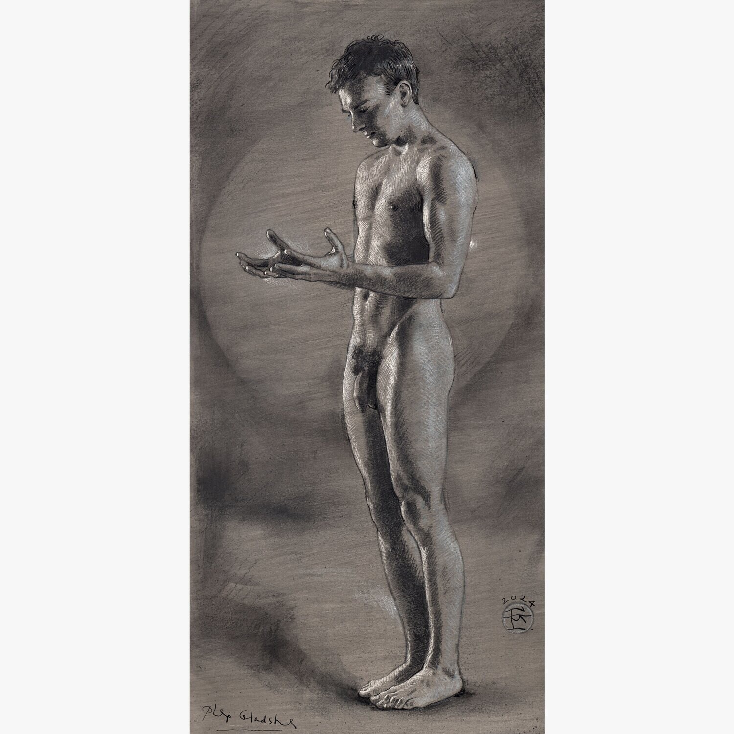 &quot;The Ponderer&quot; | Original Grisaille Work on Paper | Free Shipping Worldwide