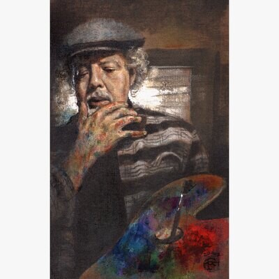 &quot;Self-Portrait&quot; Original Mixed-Media Work on Linen on Board